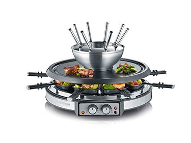 SEVERIN raclette fondue combination for 8 people, 1,900 W, two separately heatable elements, dishwasher-safe fondue pot, stainless steel, black, RG 2348 on sale